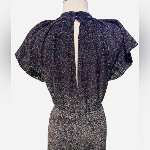 Nine West Black Metallic Sparkle Flutter Sleeve Belted Cropped Jumpsuit size M - Picture 5 of 9